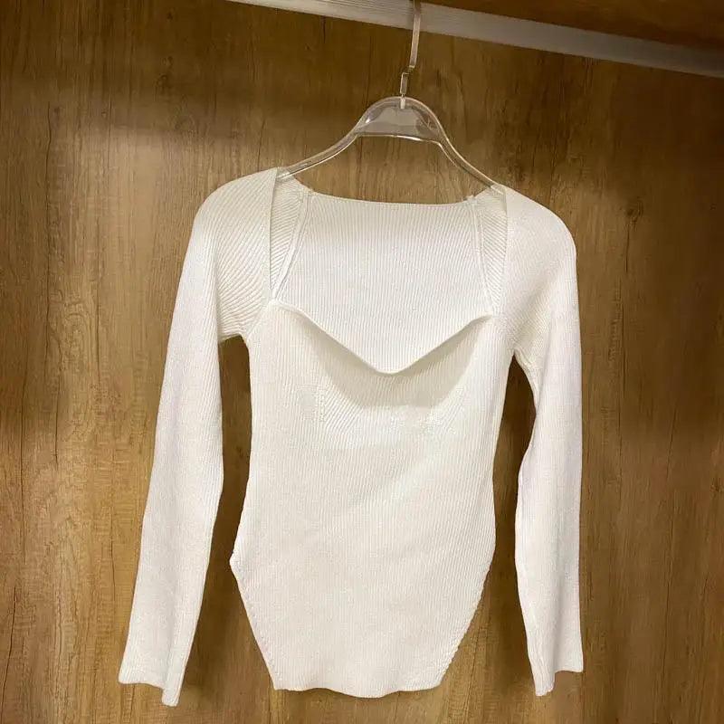 New Casual And Trendy Square Collar Long Sleeve Woman's Sweaters Knitted Pullover Spring Autumn Sweater Winter Tops For Women Black And White Jumper