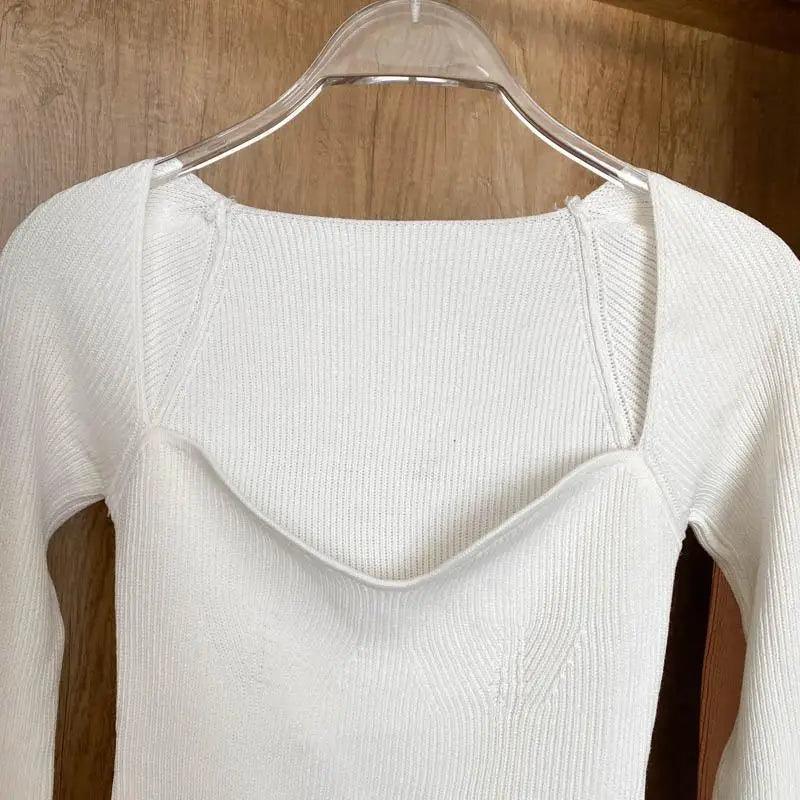 New Casual And Trendy Square Collar Long Sleeve Woman's Sweaters Knitted Pullover Spring Autumn Sweater Winter Tops For Women Black And White Jumper