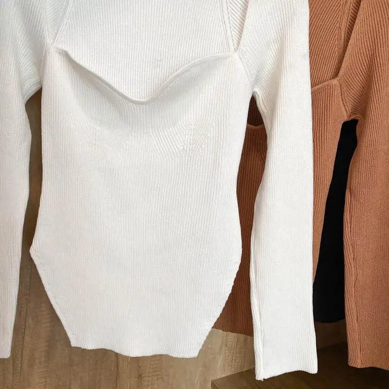 New Casual And Trendy Square Collar Long Sleeve Woman's Sweaters Knitted Pullover Spring Autumn Sweater Winter Tops For Women Black And White Jumper