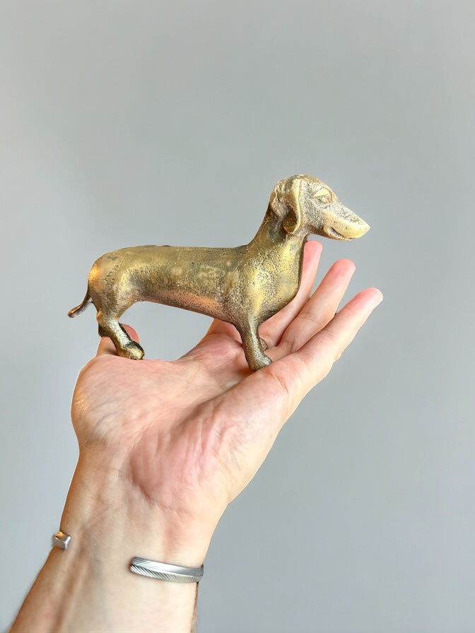 Antique Brass Cast Aluminum Dachshund Wiener Dog Figurine