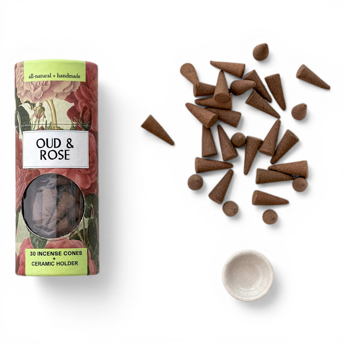 Oud & Rose Incense Cones with Ceramic Holder