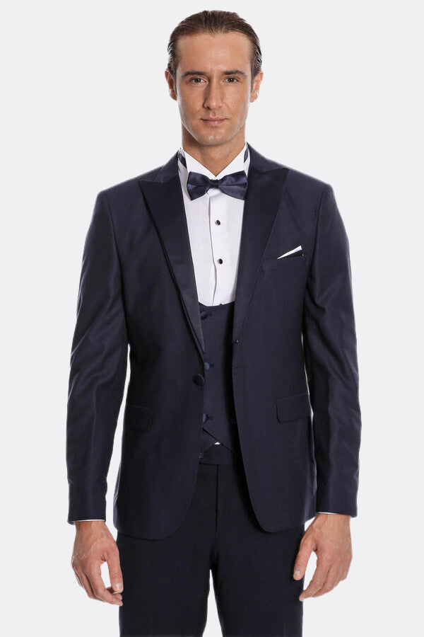 Navy Blue Vested Tuxedo - Wessi