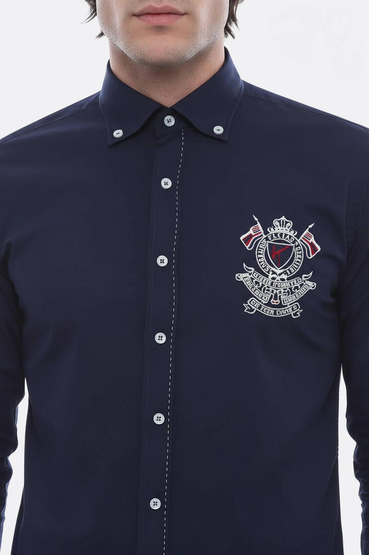 Emblemed Long Sleeve Navy Blue Shirt - Wessi