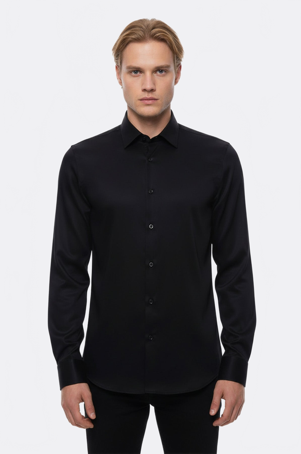 Cotton Satin Slim Fit Black Men Shirt - Wessi