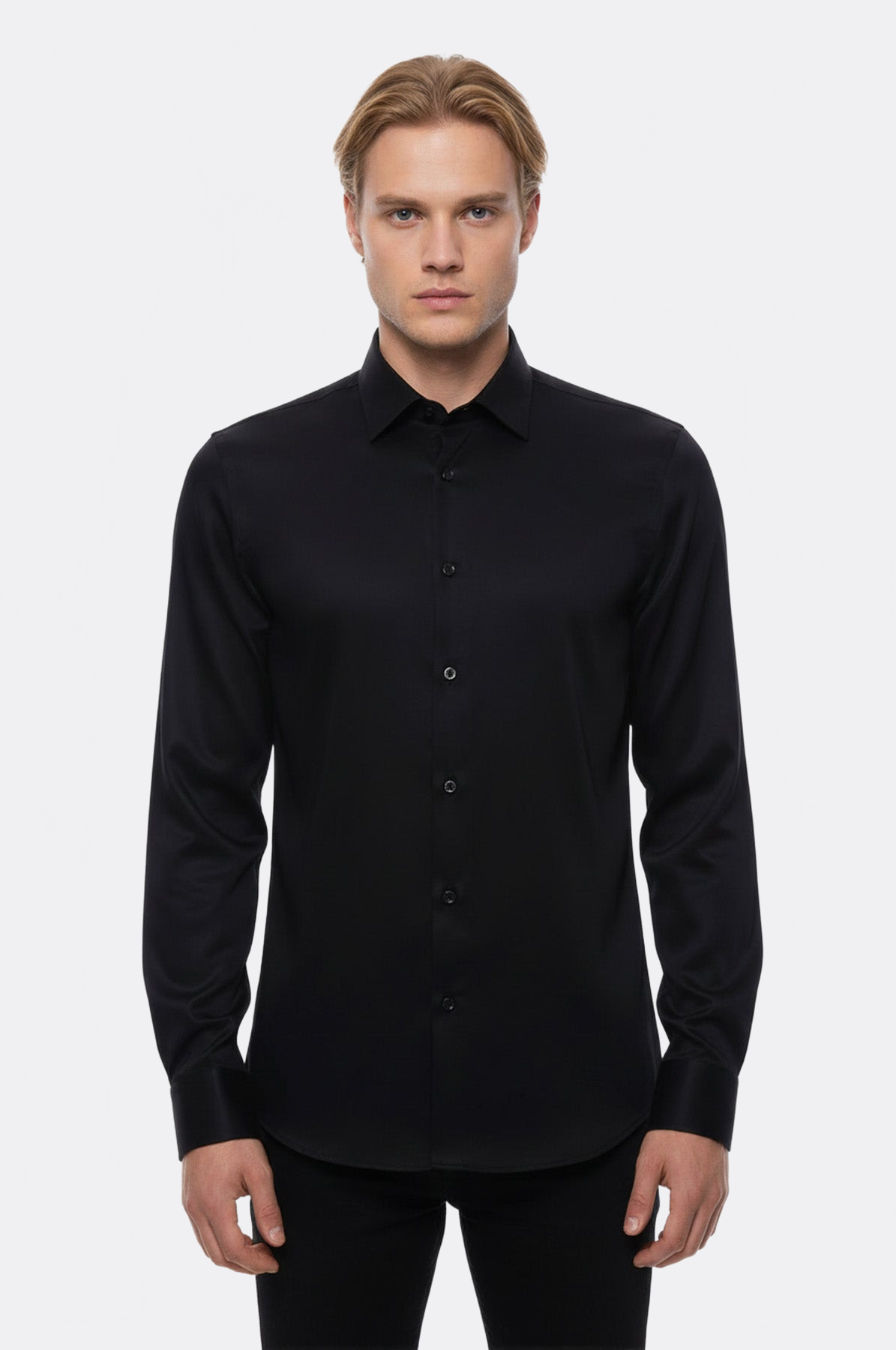 Cotton Satin Slim Fit Black Men Shirt - Wessi