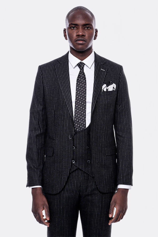 Striped Black Double Breasted Suit - Wessi