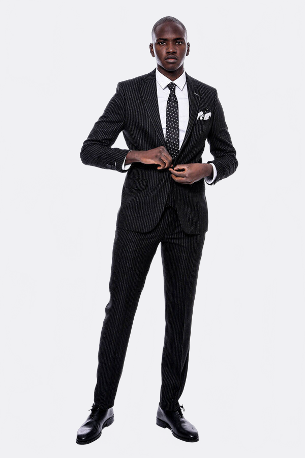 Striped Black Double Breasted Suit - Wessi