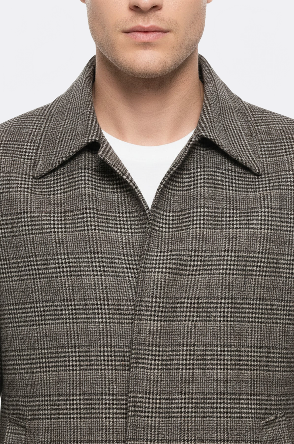 Brown Checked Hidden Button Coat - Wessi