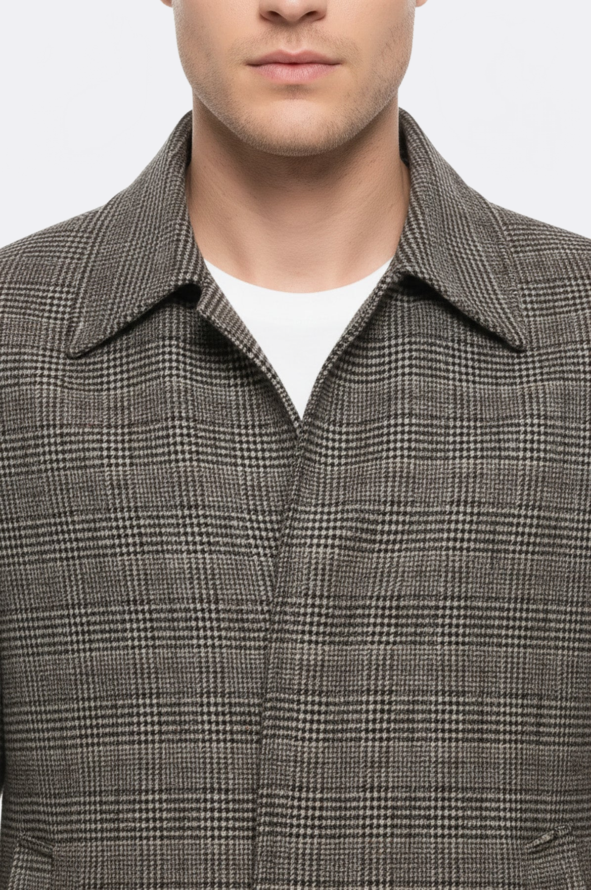 Brown Checked Hidden Button Coat - Wessi