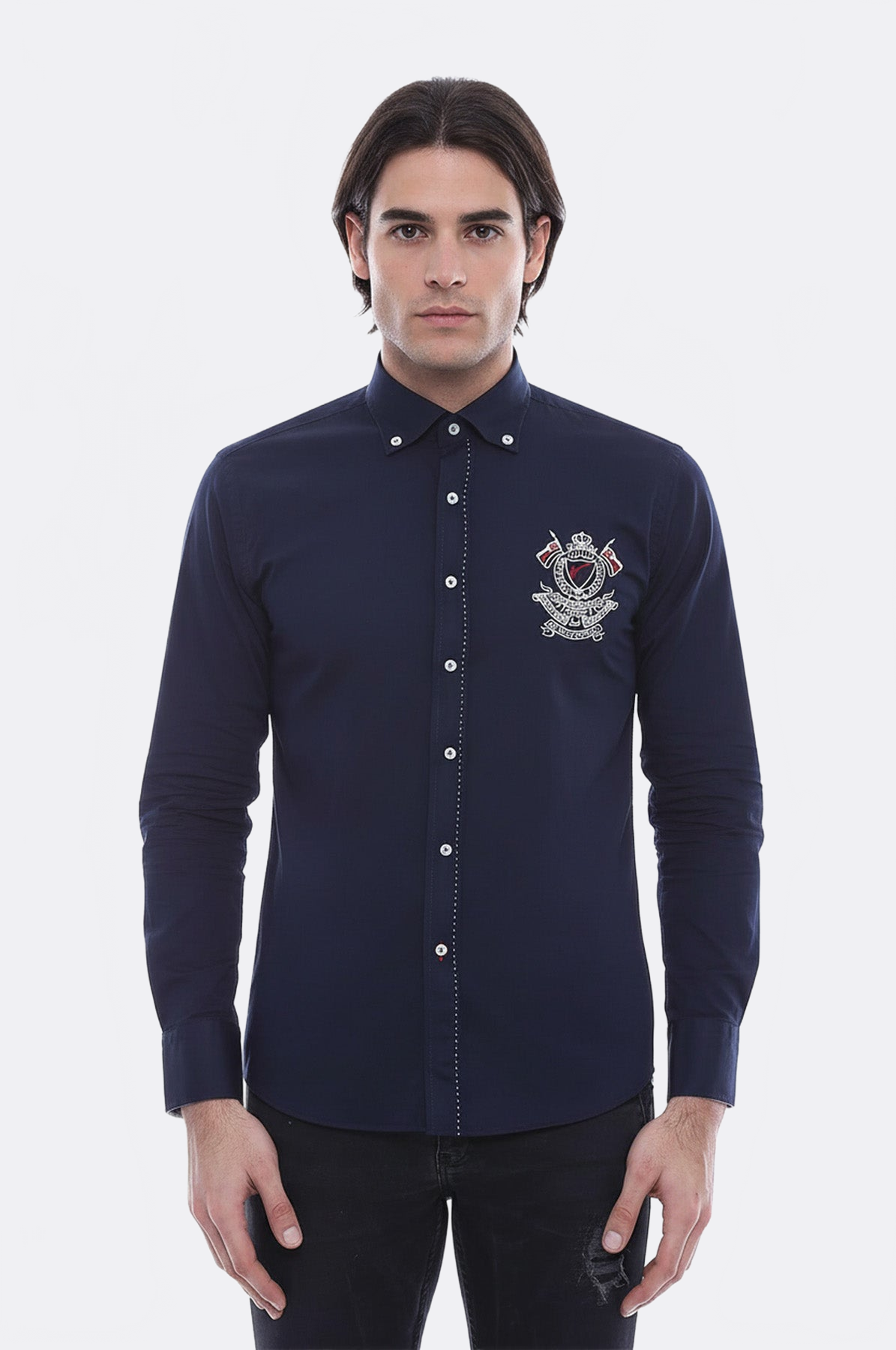 Emblemed Long Sleeve Navy Blue Shirt - Wessi
