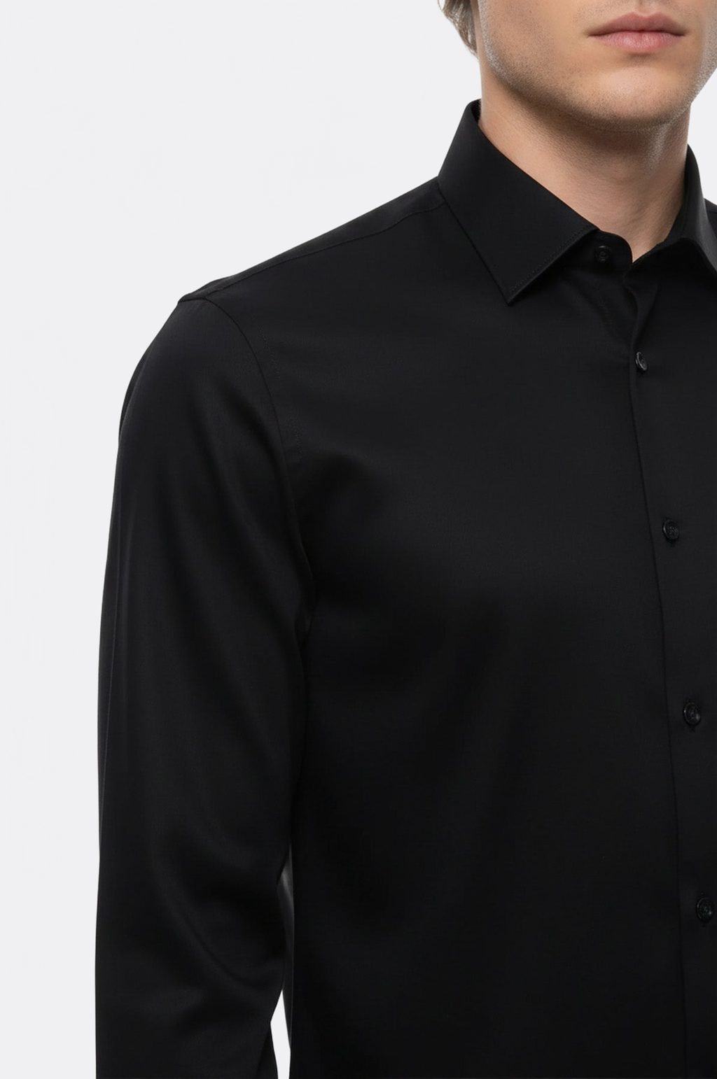 Cotton Satin Slim Fit Black Men Shirt - Wessi