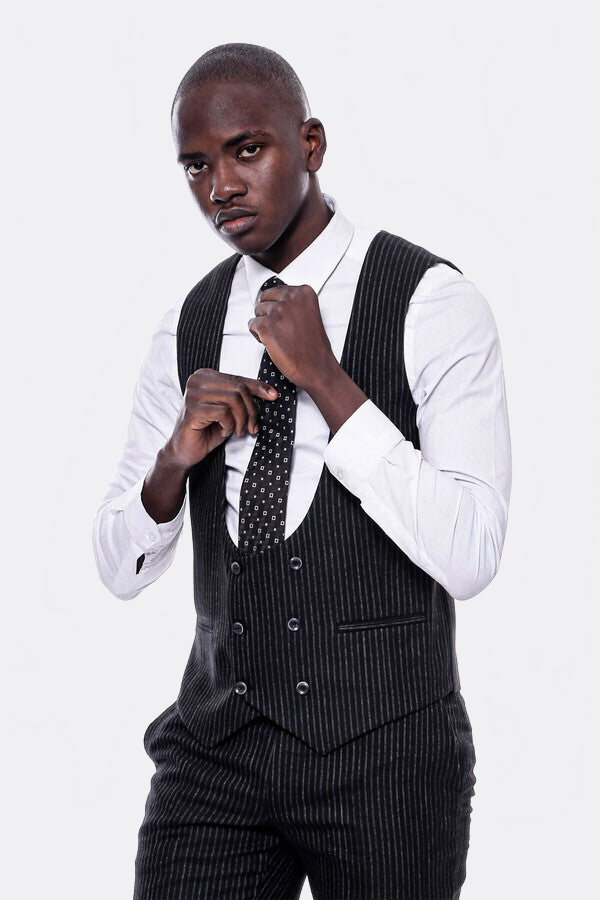 Striped Black Double Breasted Suit - Wessi