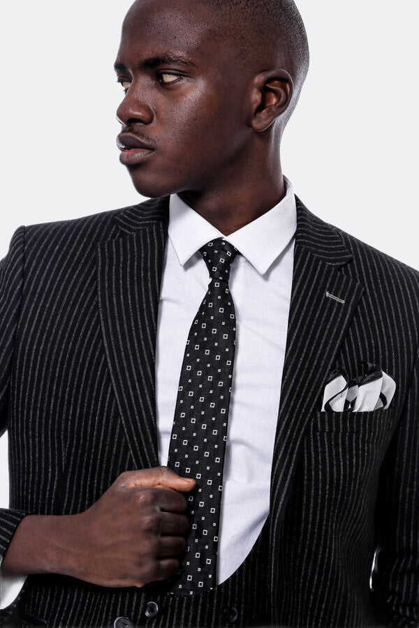 Striped Black Double Breasted Suit - Wessi