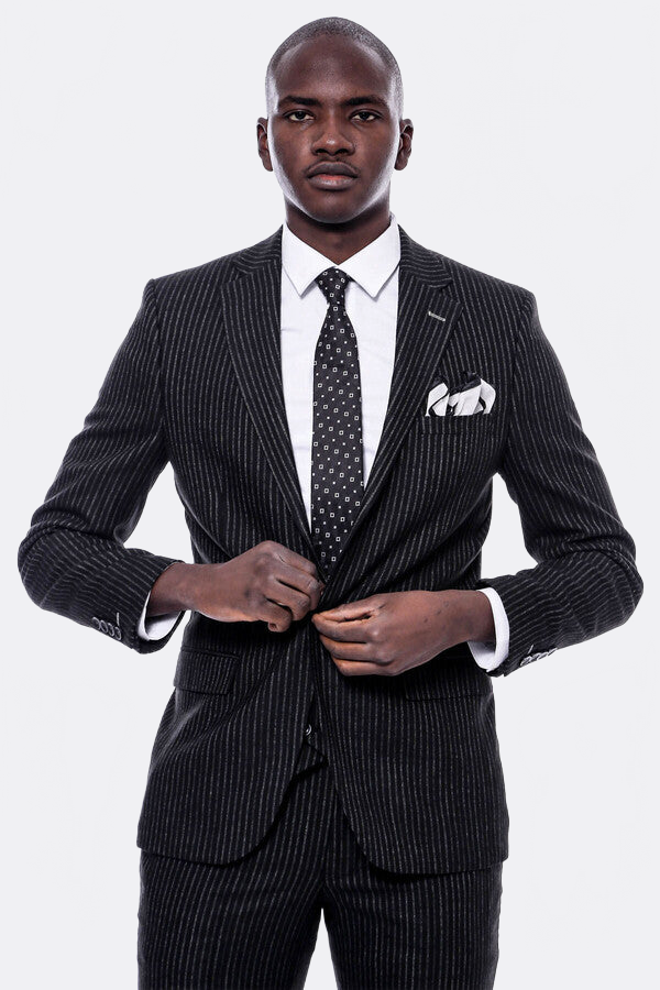 Striped Black Double Breasted Suit - Wessi