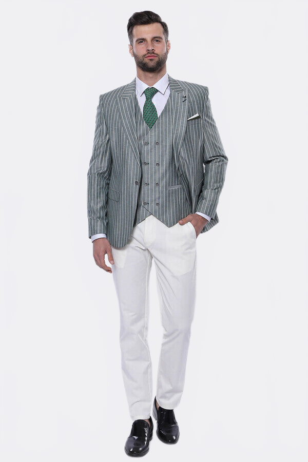 Striped Green Men Suit - Wessi