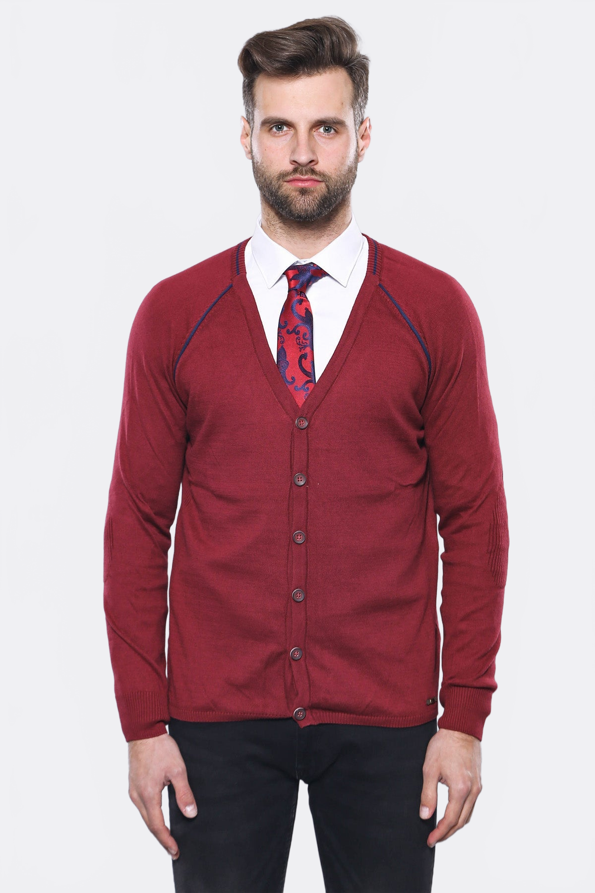 Burgundy Cotton Men's Knitwear - Wessi