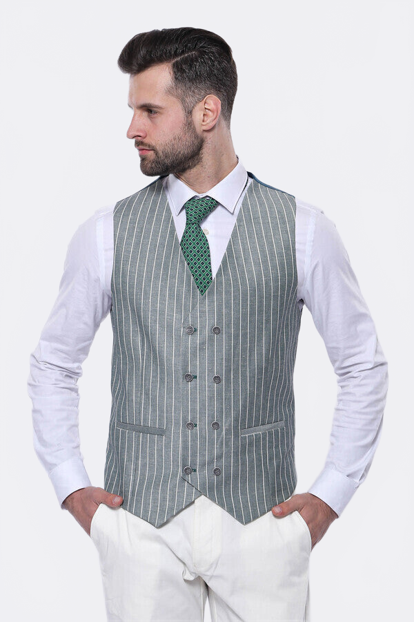 Striped Green Men Suit - Wessi