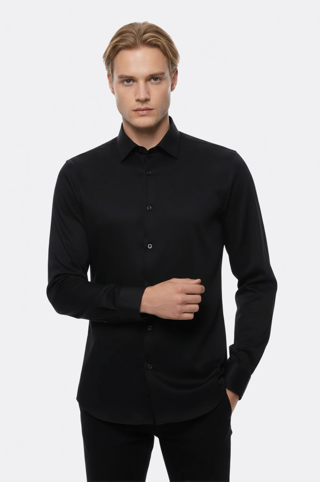 Cotton Satin Slim Fit Black Men Shirt - Wessi