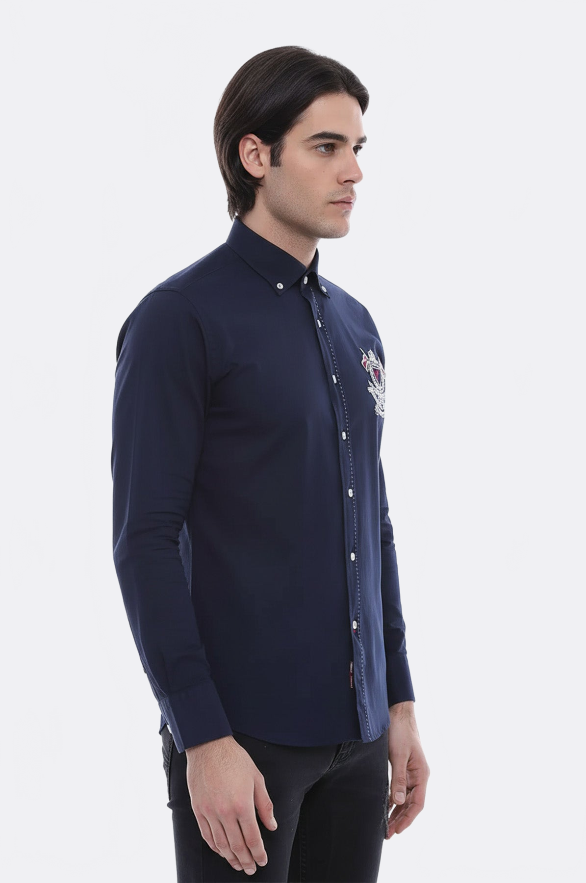 Emblemed Long Sleeve Navy Blue Shirt - Wessi