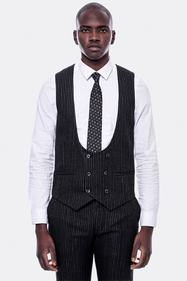 Striped Black Double Breasted Suit - Wessi