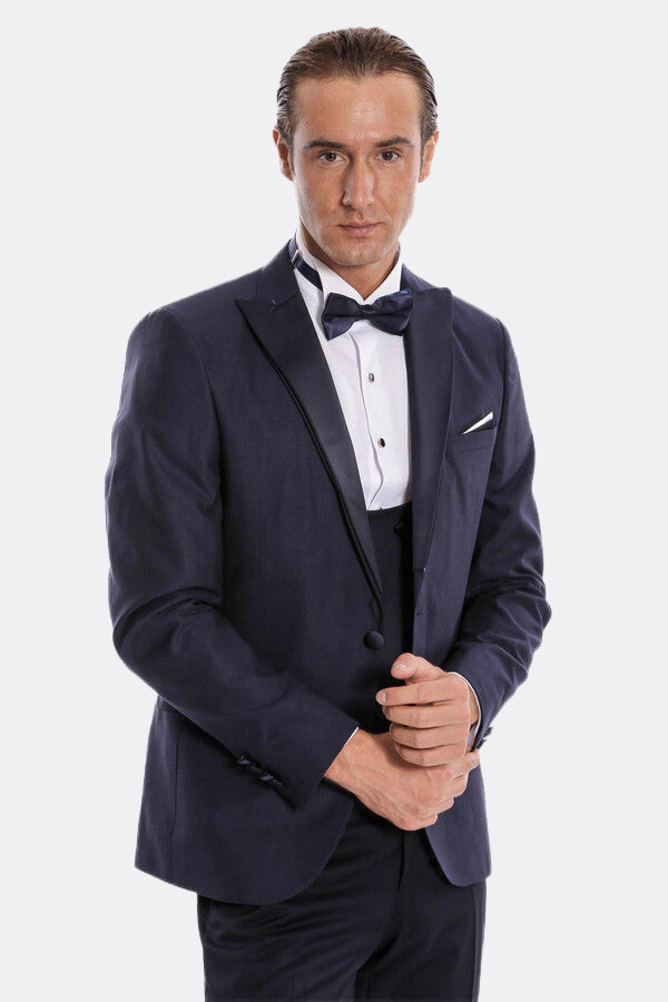 Navy Blue Vested Tuxedo - Wessi