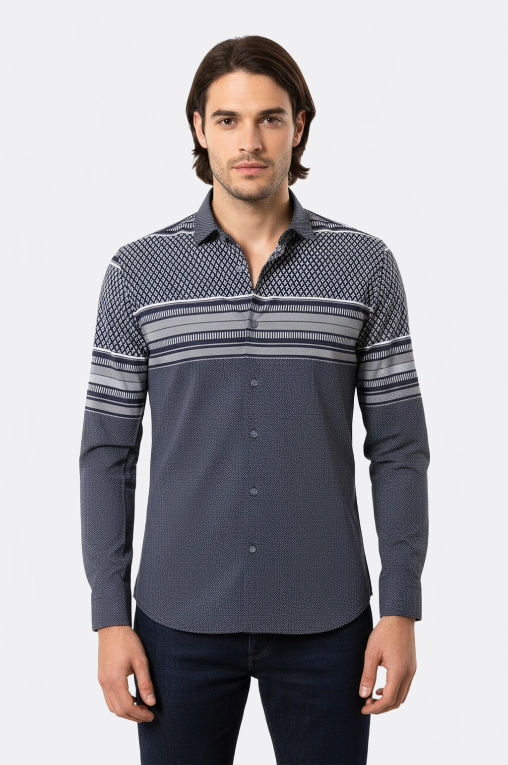 Patterned Navy Blue Men Shirt - Wessi