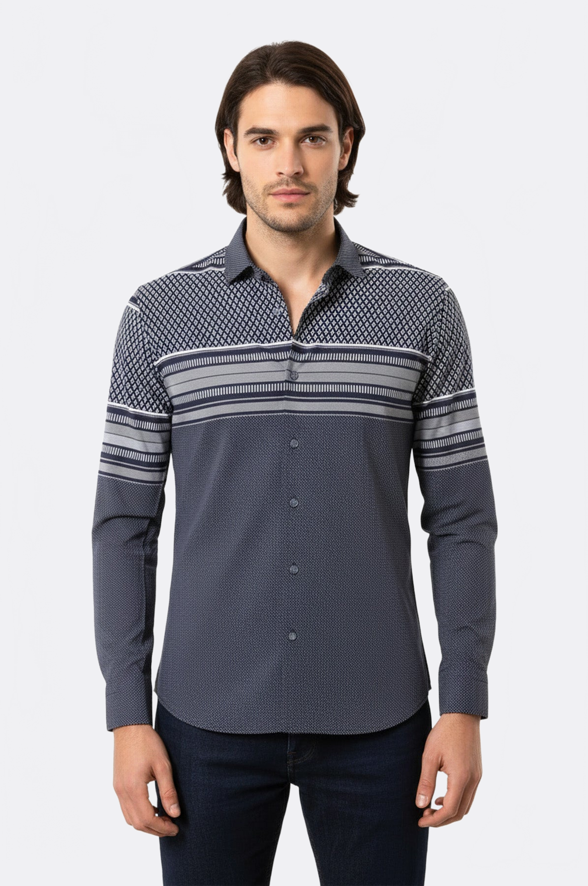 Patterned Navy Blue Men Shirt - Wessi