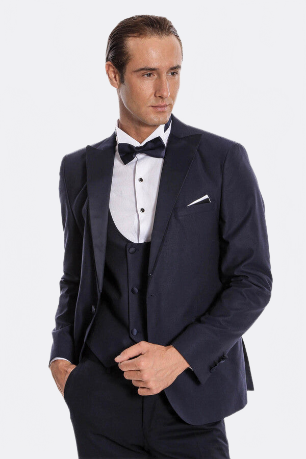 Navy Blue Vested Tuxedo - Wessi