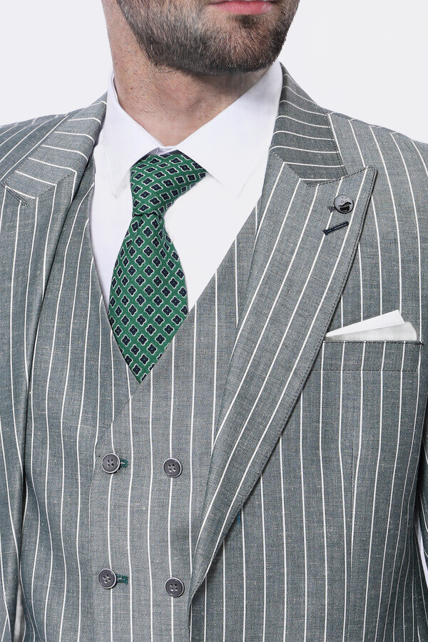 Striped Green Men Suit - Wessi