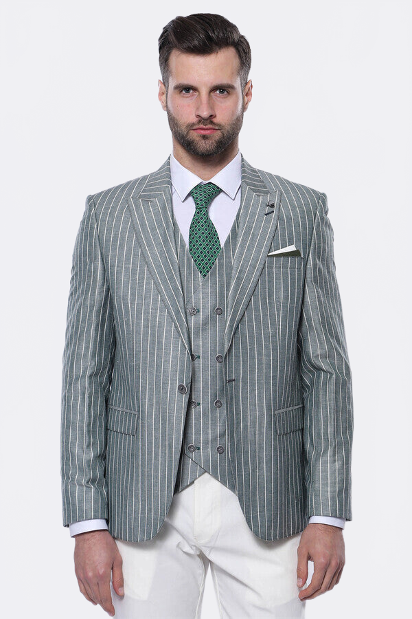 Striped Green Men Suit - Wessi