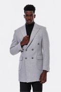 Grey Metal Buttoned Double Breasted Long Coat - Wessi