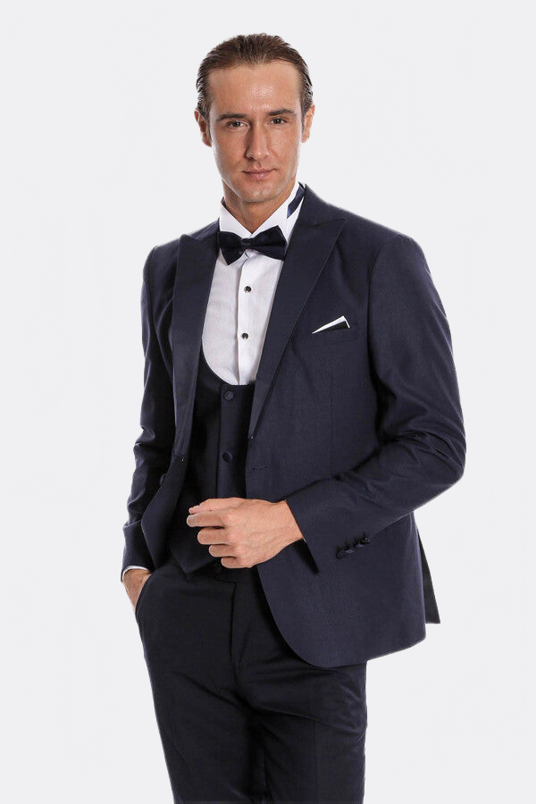 Navy Blue Vested Tuxedo - Wessi
