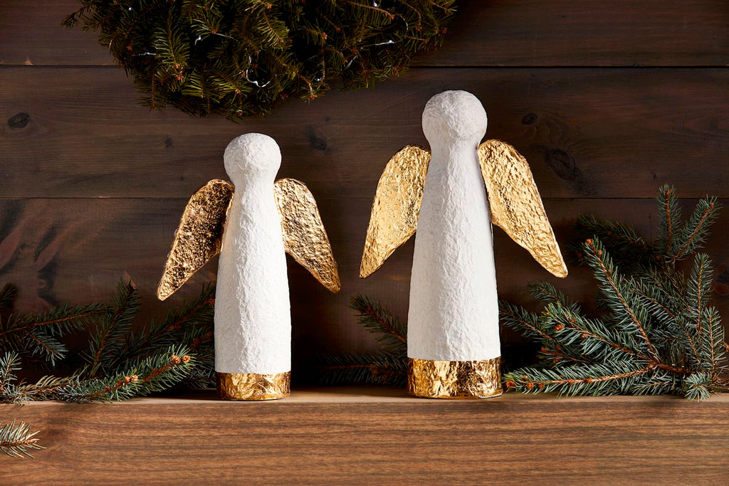Hand-Painted Paper Mache Gold Angel Sitters