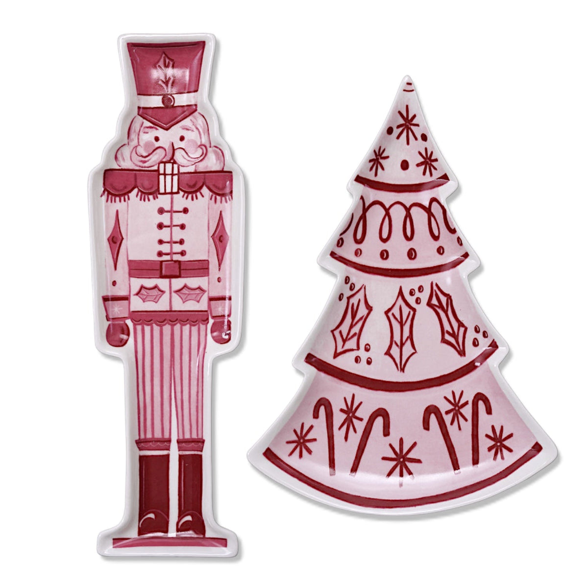 Pink & Red Nutcracker and Tree Ceramic Tidbit Plate