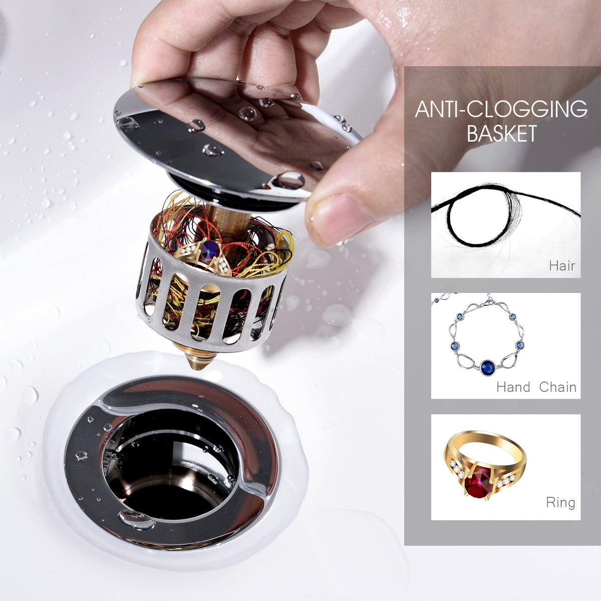 Bathroom Sink Drain with Overflow Pop-Up Drain Stopper for Vessel Sink Lavatory