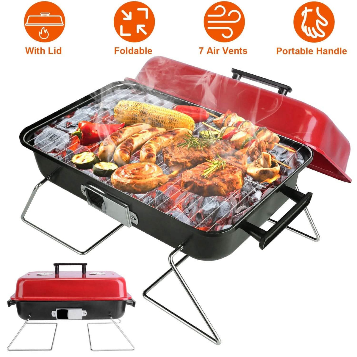 Portable Charcoal Tabletop Grill with Lid