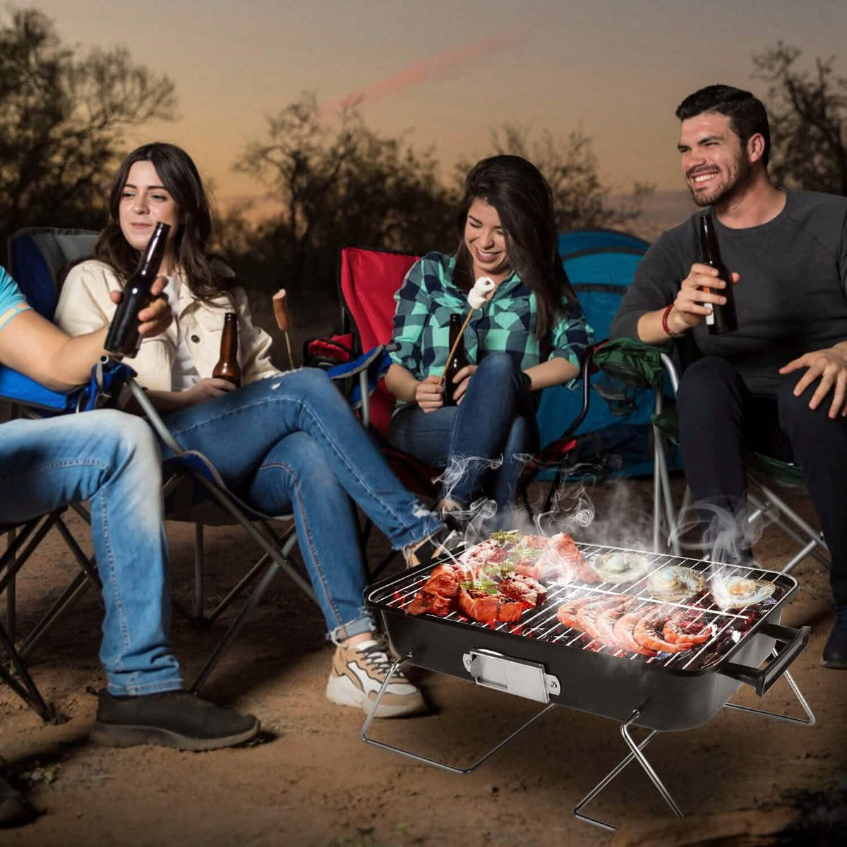 Portable Charcoal Tabletop Grill with Lid