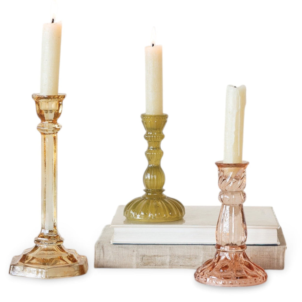 Colorful Pressed Recycled Glass Taper Candle Holders | 3 Sizes