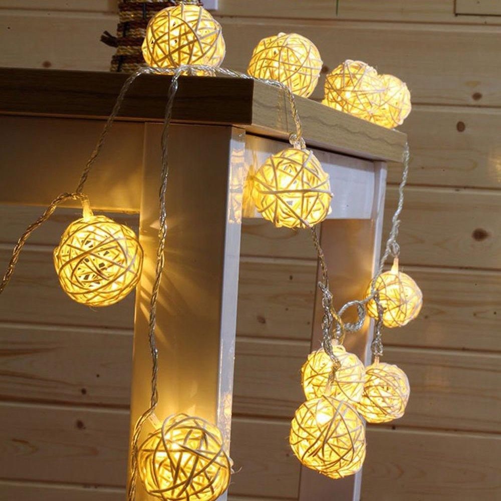 Warm White Rattan Ball, Heart & Moon LED String Lights