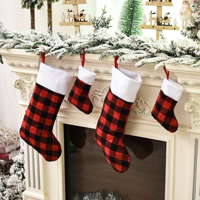 Red & Black Plaid Christmas Stockings, 2 Designs