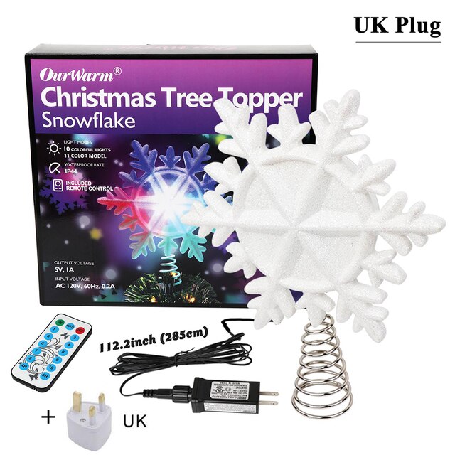Christmas Tree Topper Lighted with White Snowflake Projector