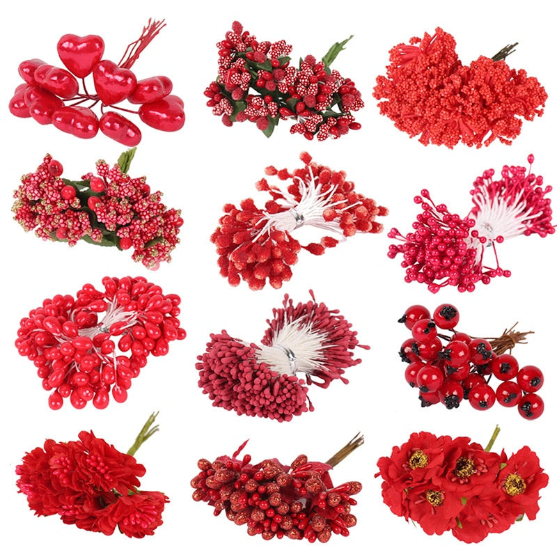Red Artificial Flower Bundles For Christmas DIY