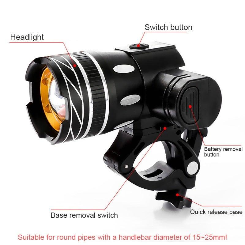 LED Headlight For Bike Electric Scooter USB Rechargeable LED Light Front Lamp High Lumens Brightness Bicycle Light Front With Strong Battery Portable Waterproof Flashlight For Night Cycling