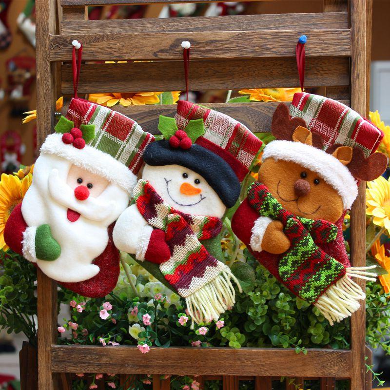 3D Doll Decor Christmas Stockings Set - Santa, Snowman, Reindeer, 3-Pack