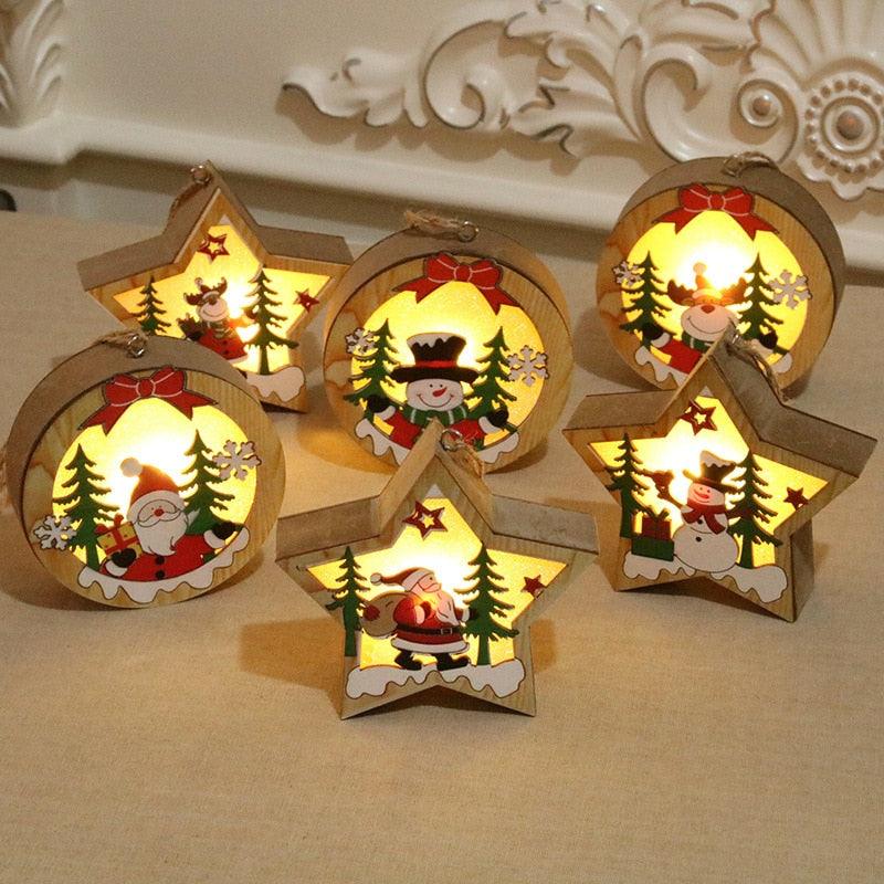 Led Light Wood House Christmas Tree Decorations