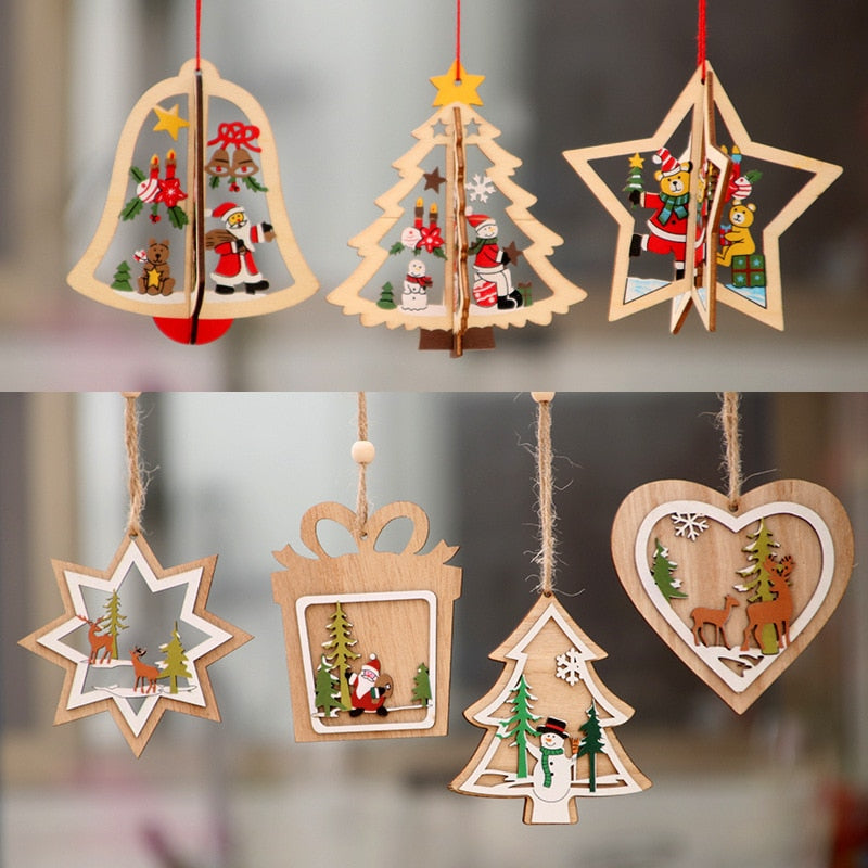 3D Christmas Wooden Hanging Pendants