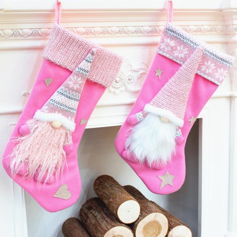 Pink Gnome Christmas Stocking