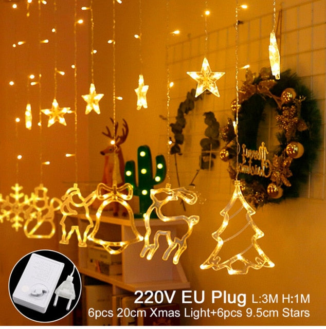Elk Bell String Garland Curtain Light LED Christmas Decor