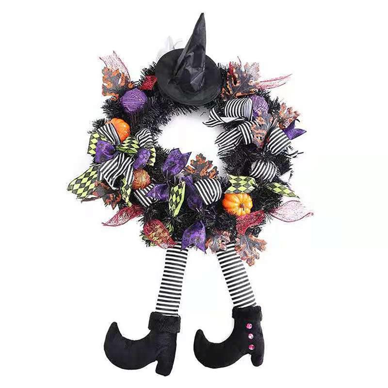 Halloween Wreath Door Hanging Decoration Halloween Witch Hat Leg Pumpkin