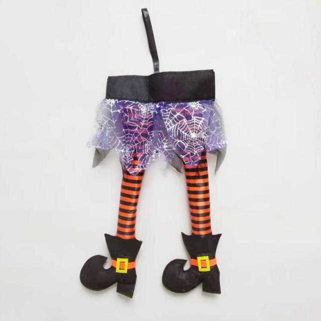 Halloween Wreath Door Hanging Decoration Halloween Witch Hat Leg Pumpkin